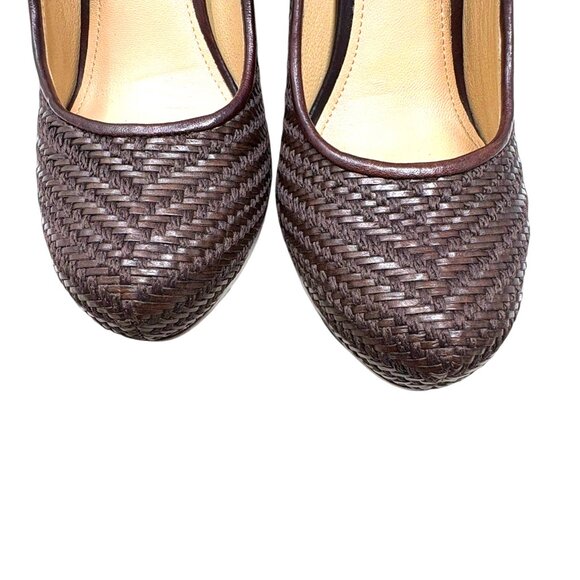 Joan and David Brown Woven Leather Platform Almond Toe Pumps - Picture 7 of 11